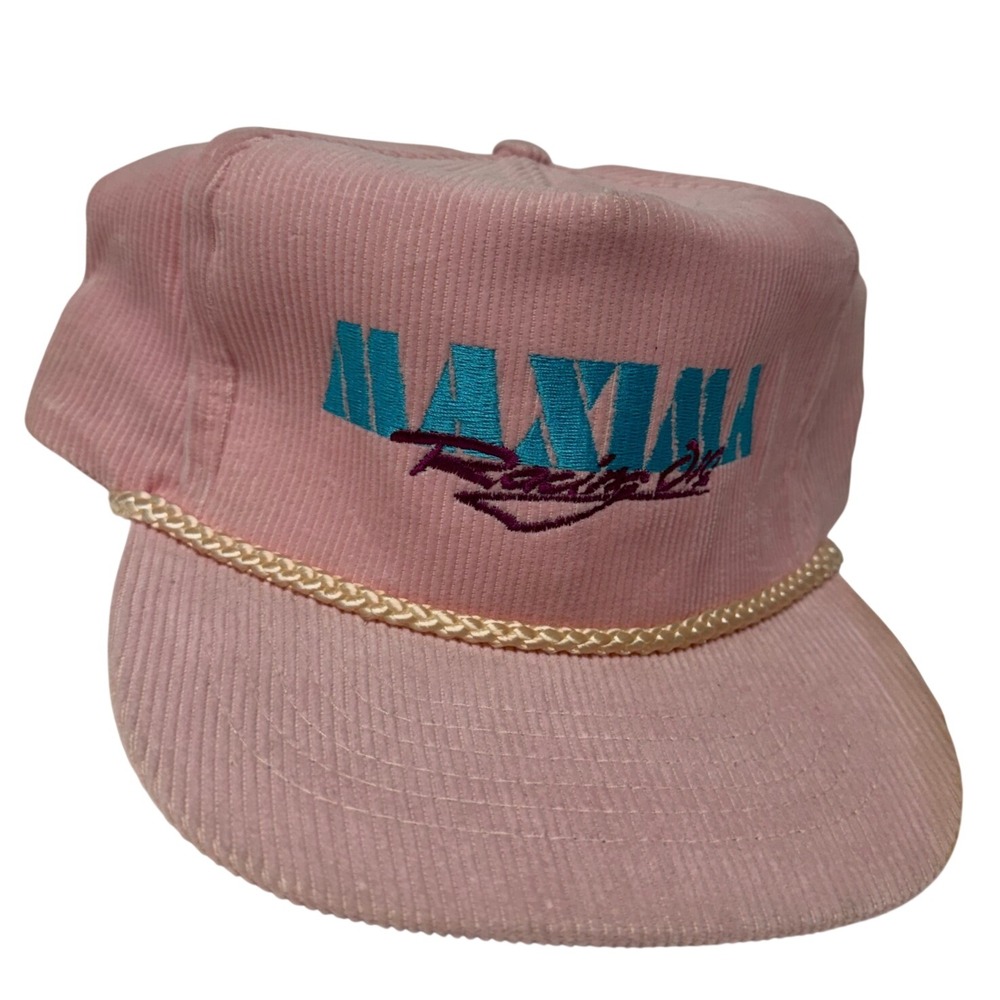 Vintage Otto Cap Maxima Racing Oils Pink Corduroy Snapback Rope Trucker Hat